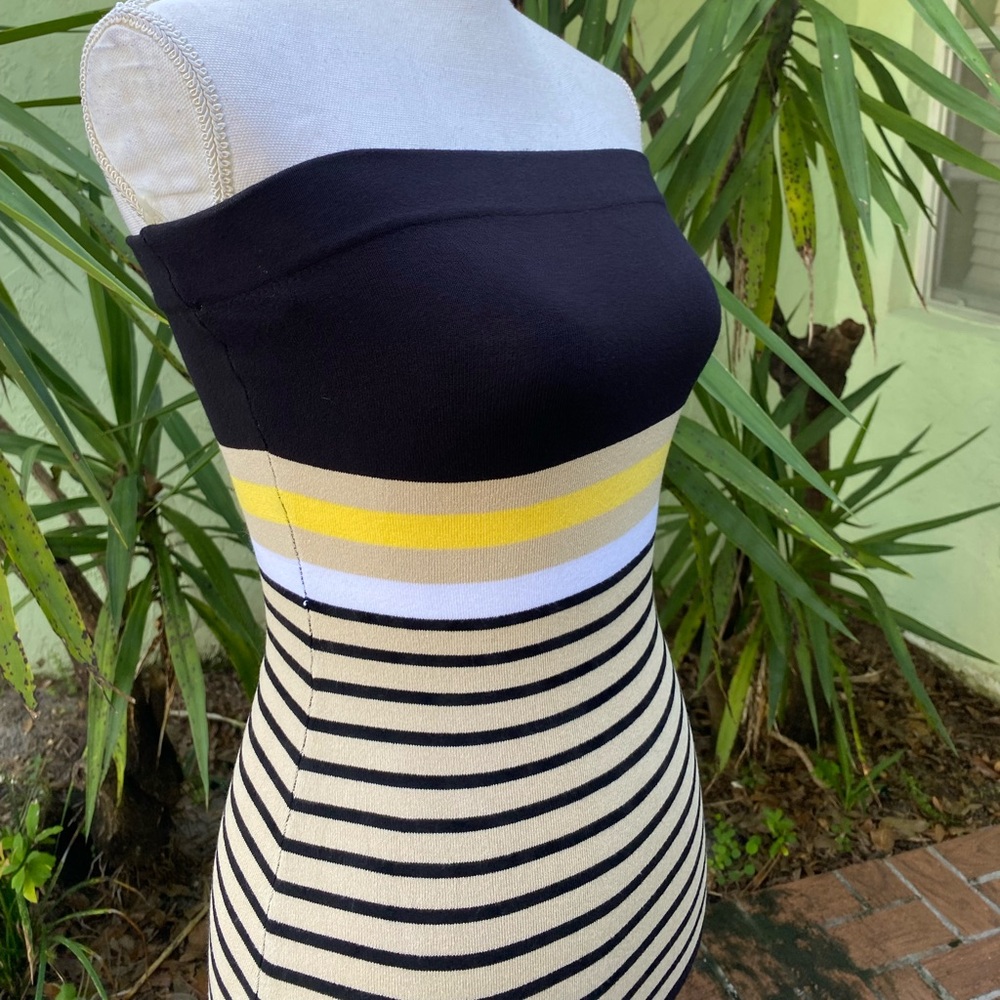 Black Tan Yellow Striped tube dress